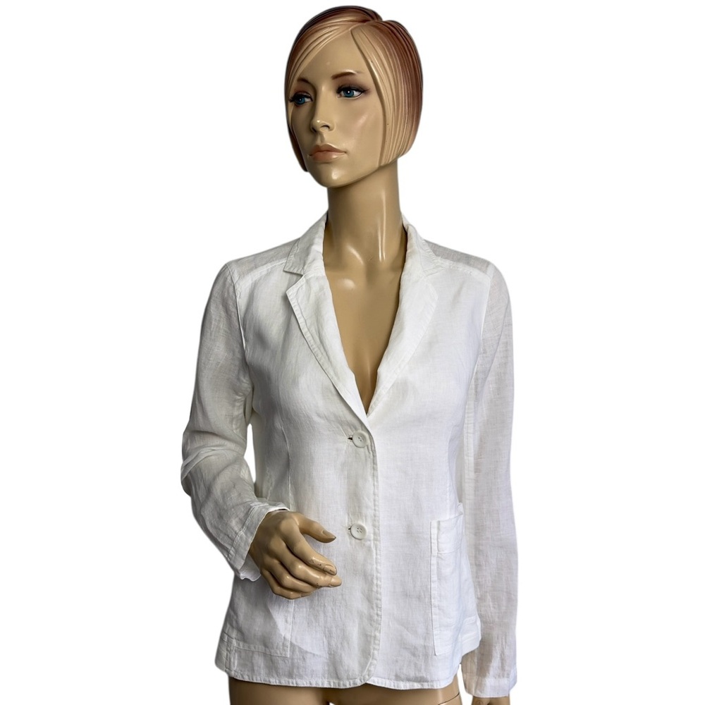 Eileen Fisher White Irish Linen Blazer Medium Petite